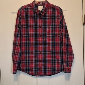 American Eagle Outfitters Red and Blue Plaid Button-Down Shirt Size Large